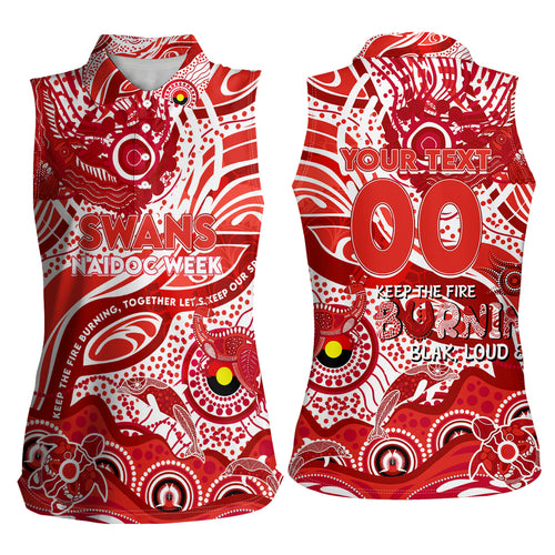 Custom NAIDOC Week 2024 Swans Women Sleeveless Polo Shirt Aboriginal Animals Keep The Fire Burning
