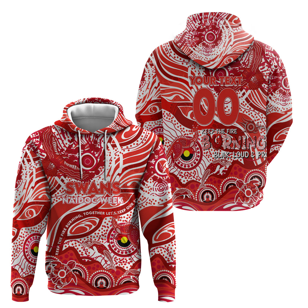 Custom NAIDOC Week 2024 Swans Zip Hoodie Aboriginal Animals Keep The Fire Burning