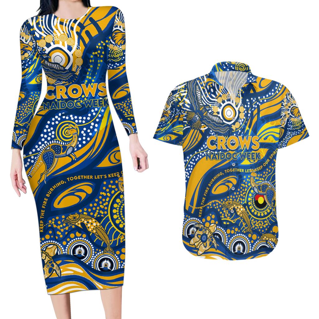 Custom NAIDOC Week 2024 Eagles Couples Matching Long Sleeve Bodycon Dress and Hawaiian Shirt Aboriginal Animals Keep The Fire Burning