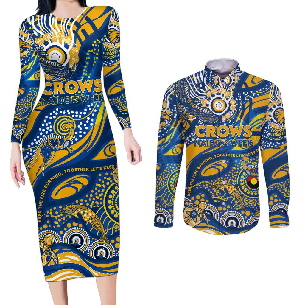 Custom NAIDOC Week 2024 Eagles Couples Matching Long Sleeve Bodycon Dress and Long Sleeve Button Shirt Aboriginal Animals Keep The Fire Burning