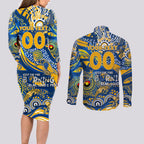 Custom NAIDOC Week 2024 Eagles Couples Matching Long Sleeve Bodycon Dress and Long Sleeve Button Shirt Aboriginal Animals Keep The Fire Burning