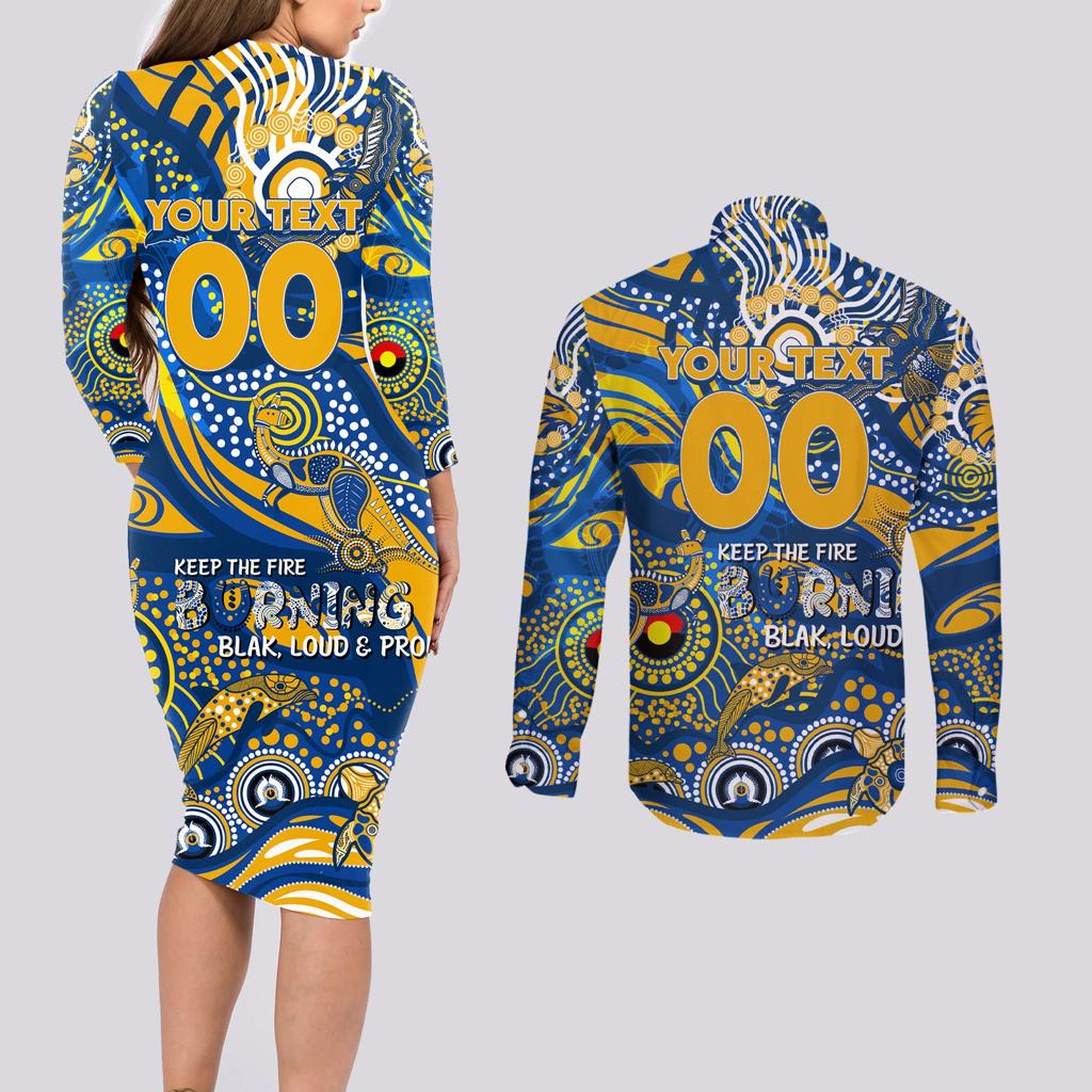Custom NAIDOC Week 2024 Eagles Couples Matching Long Sleeve Bodycon Dress and Long Sleeve Button Shirt Aboriginal Animals Keep The Fire Burning