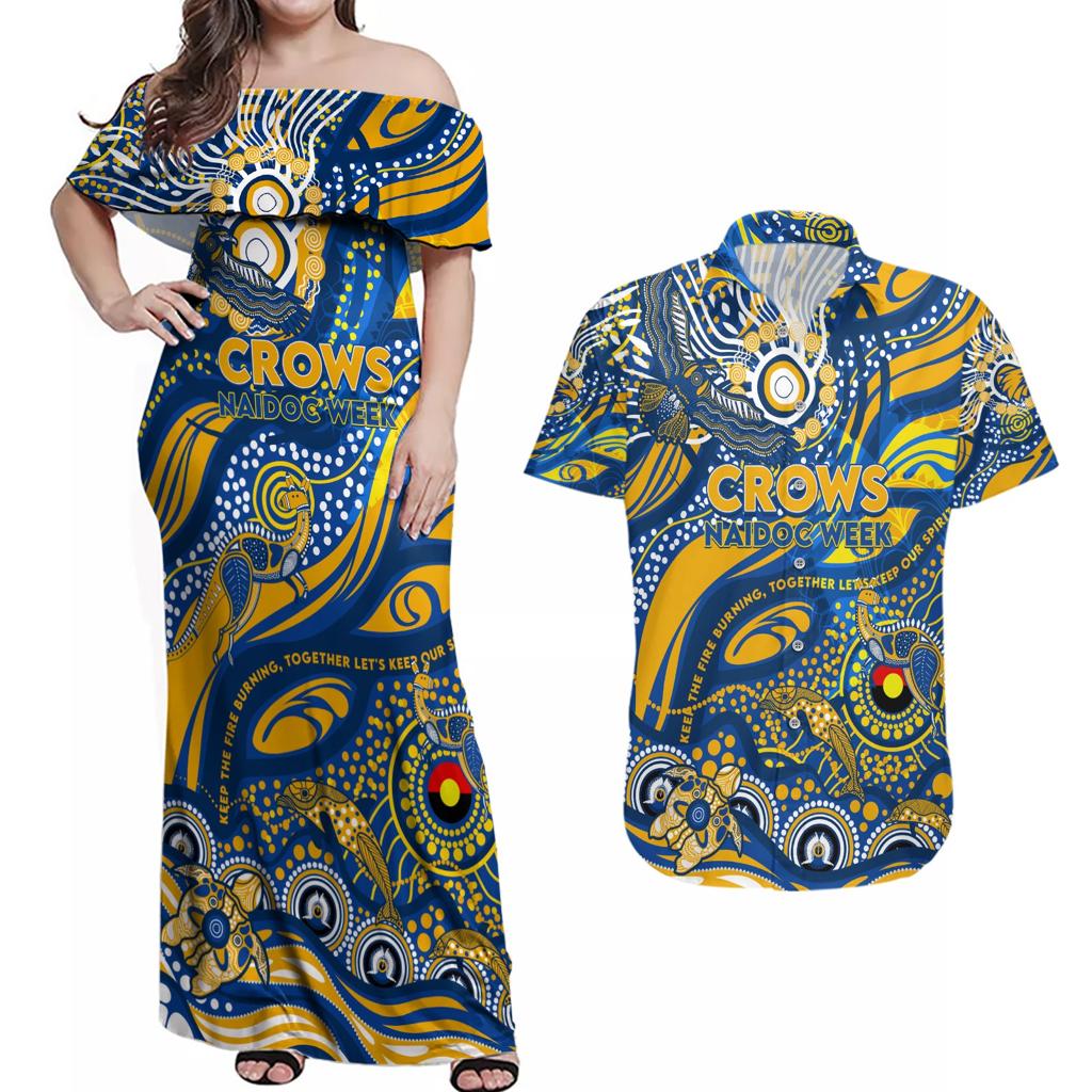 Custom NAIDOC Week 2024 Eagles Couples Matching Off Shoulder Maxi Dress and Hawaiian Shirt Aboriginal Animals Keep The Fire Burning