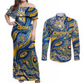 Custom NAIDOC Week 2024 Eagles Couples Matching Off Shoulder Maxi Dress and Long Sleeve Button Shirt Aboriginal Animals Keep The Fire Burning