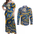 Custom NAIDOC Week 2024 Eagles Couples Matching Off Shoulder Maxi Dress and Long Sleeve Button Shirt Aboriginal Animals Keep The Fire Burning