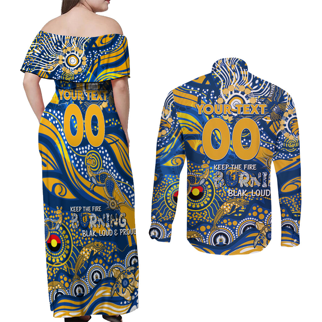 Custom NAIDOC Week 2024 Eagles Couples Matching Off Shoulder Maxi Dress and Long Sleeve Button Shirt Aboriginal Animals Keep The Fire Burning