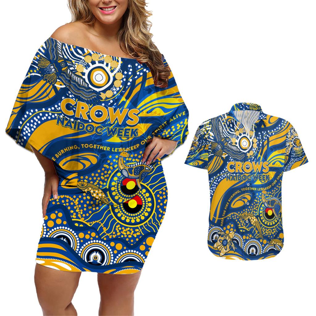 Custom NAIDOC Week 2024 Eagles Couples Matching Off Shoulder Short Dress and Hawaiian Shirt Aboriginal Animals Keep The Fire Burning