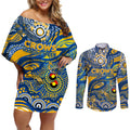 Custom NAIDOC Week 2024 Eagles Couples Matching Off Shoulder Short Dress and Long Sleeve Button Shirt Aboriginal Animals Keep The Fire Burning