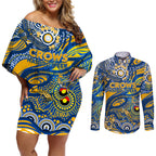 Custom NAIDOC Week 2024 Eagles Couples Matching Off Shoulder Short Dress and Long Sleeve Button Shirt Aboriginal Animals Keep The Fire Burning