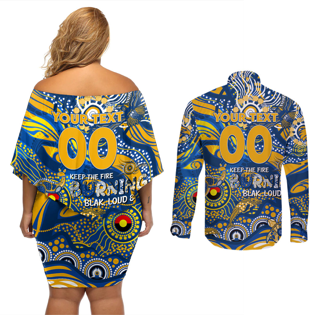 Custom NAIDOC Week 2024 Eagles Couples Matching Off Shoulder Short Dress and Long Sleeve Button Shirt Aboriginal Animals Keep The Fire Burning