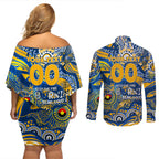 Custom NAIDOC Week 2024 Eagles Couples Matching Off Shoulder Short Dress and Long Sleeve Button Shirt Aboriginal Animals Keep The Fire Burning