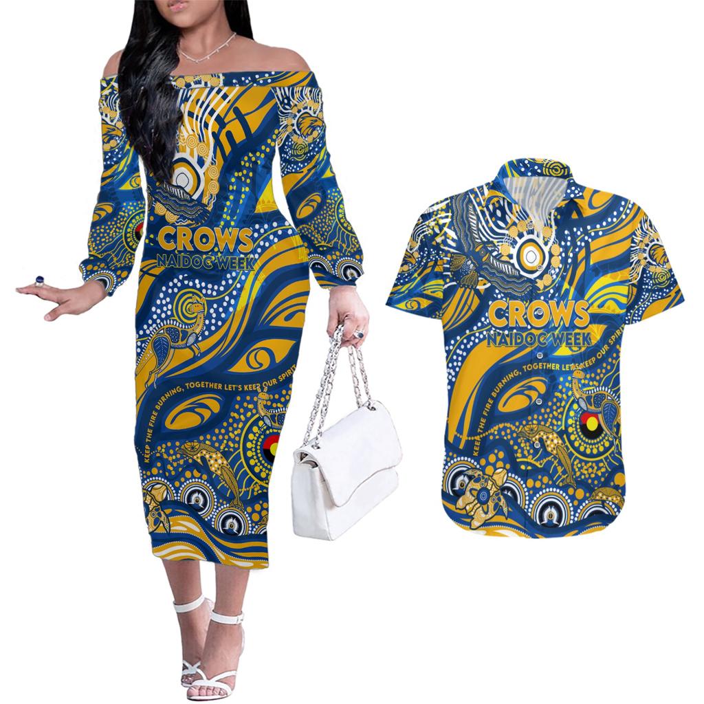 Custom NAIDOC Week 2024 Eagles Couples Matching Off The Shoulder Long Sleeve Dress and Hawaiian Shirt Aboriginal Animals Keep The Fire Burning