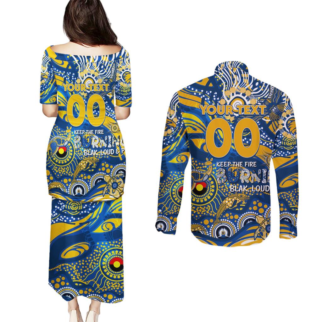 Custom NAIDOC Week 2024 Eagles Couples Matching Puletasi and Long Sleeve Button Shirt Aboriginal Animals Keep The Fire Burning