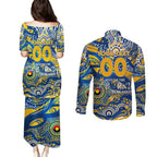 Custom NAIDOC Week 2024 Eagles Couples Matching Puletasi and Long Sleeve Button Shirt Aboriginal Animals Keep The Fire Burning