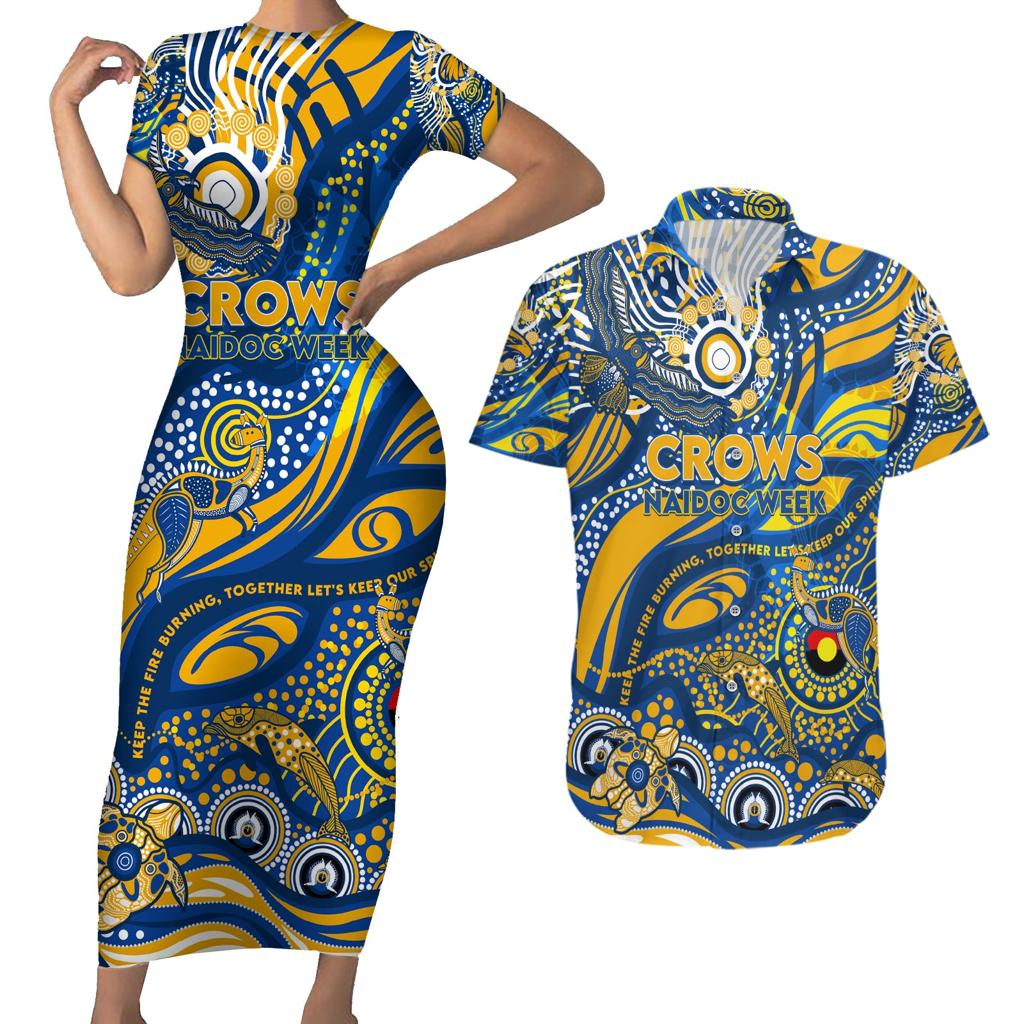 Custom NAIDOC Week 2024 Eagles Couples Matching Short Sleeve Bodycon Dress and Hawaiian Shirt Aboriginal Animals Keep The Fire Burning