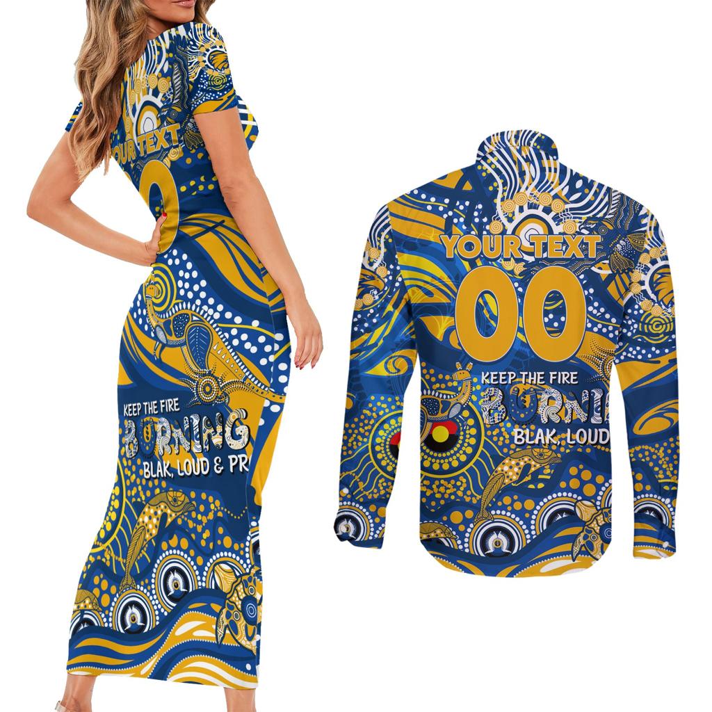 Custom NAIDOC Week 2024 Eagles Couples Matching Short Sleeve Bodycon Dress and Long Sleeve Button Shirt Aboriginal Animals Keep The Fire Burning