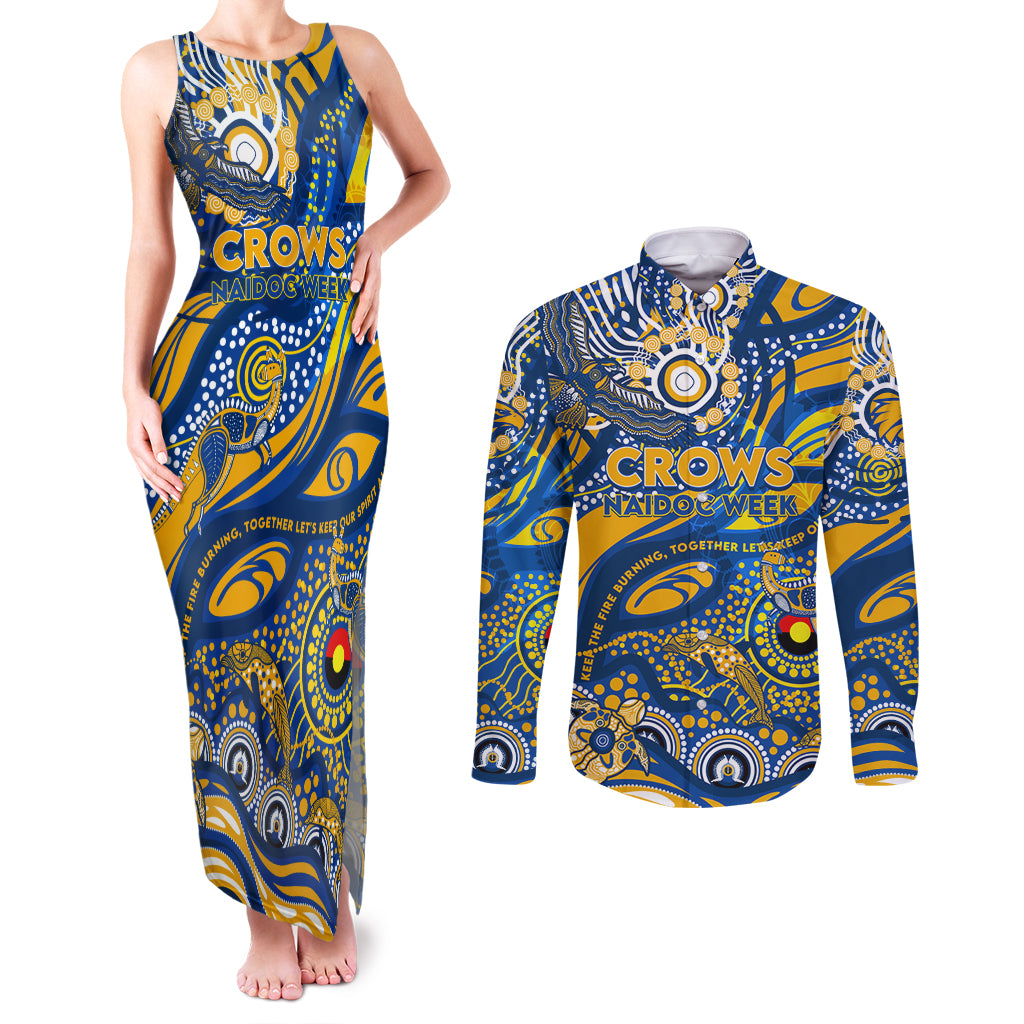 Custom NAIDOC Week 2024 Eagles Couples Matching Tank Maxi Dress and Long Sleeve Button Shirt Aboriginal Animals Keep The Fire Burning