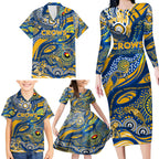 Custom NAIDOC Week 2024 Eagles Family Matching Long Sleeve Bodycon Dress and Hawaiian Shirt Aboriginal Animals Keep The Fire Burning