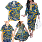 Custom NAIDOC Week 2024 Eagles Family Matching Off The Shoulder Long Sleeve Dress and Hawaiian Shirt Aboriginal Animals Keep The Fire Burning