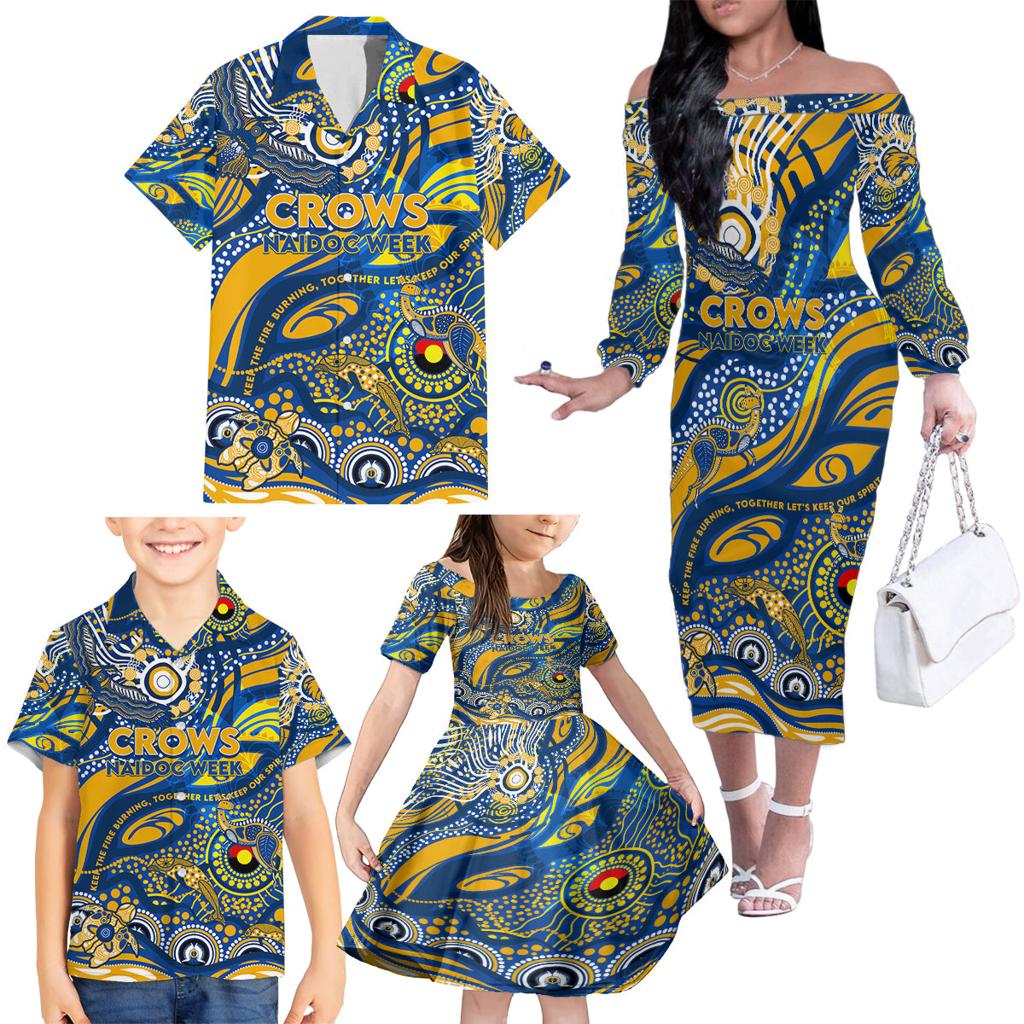 Custom NAIDOC Week 2024 Eagles Family Matching Off The Shoulder Long Sleeve Dress and Hawaiian Shirt Aboriginal Animals Keep The Fire Burning