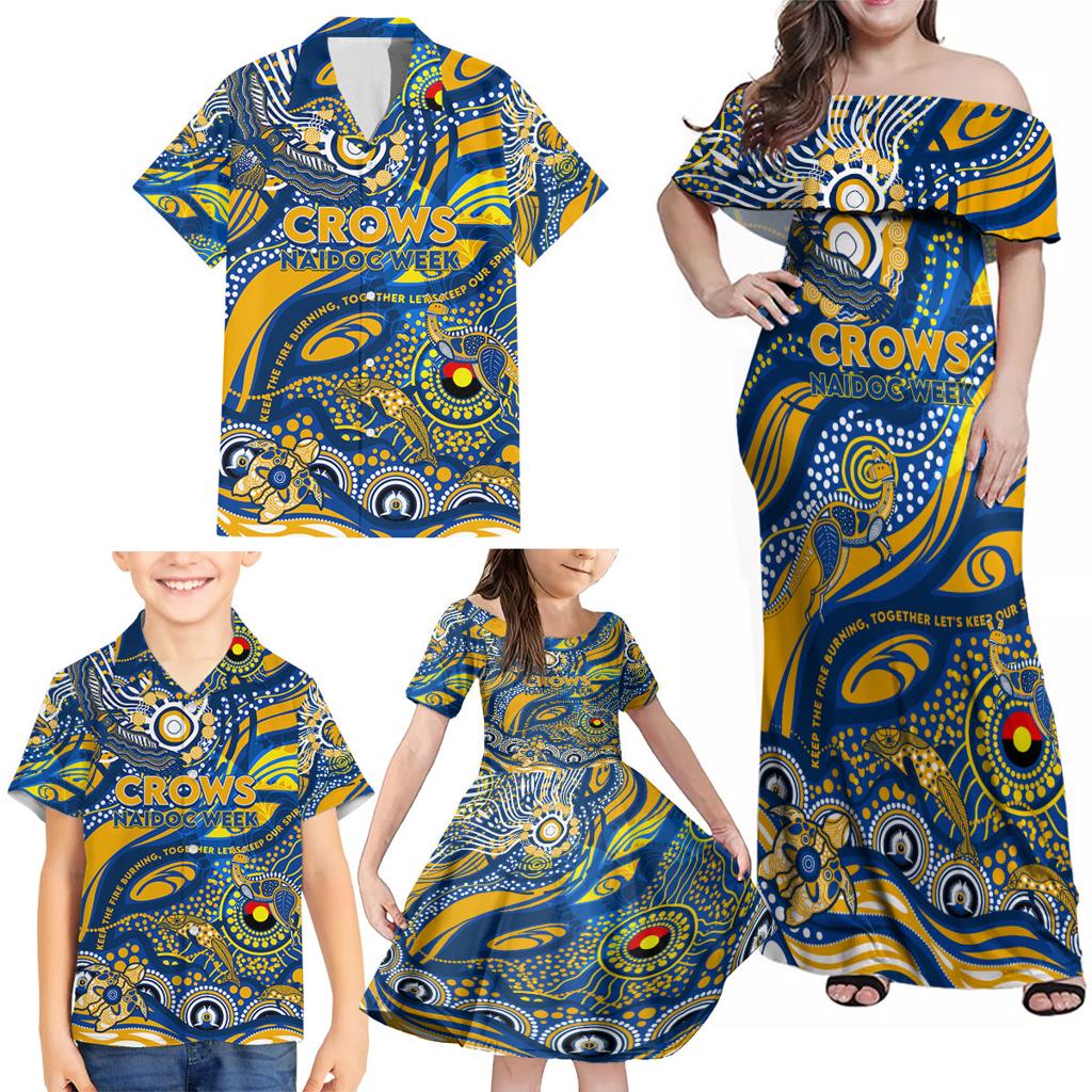 Custom NAIDOC Week 2024 Eagles Family Matching Off Shoulder Maxi Dress and Hawaiian Shirt Aboriginal Animals Keep The Fire Burning