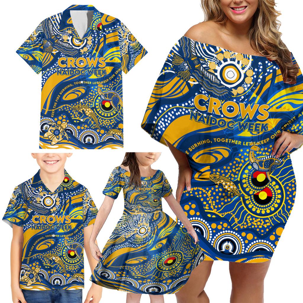 Custom NAIDOC Week 2024 Eagles Family Matching Off Shoulder Short Dress and Hawaiian Shirt Aboriginal Animals Keep The Fire Burning
