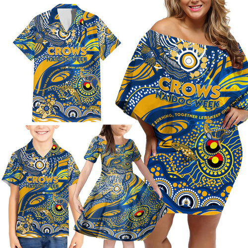 Custom NAIDOC Week 2024 Eagles Family Matching Off Shoulder Short Dress and Hawaiian Shirt Aboriginal Animals Keep The Fire Burning