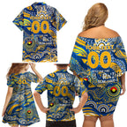 Custom NAIDOC Week 2024 Eagles Family Matching Off Shoulder Short Dress and Hawaiian Shirt Aboriginal Animals Keep The Fire Burning