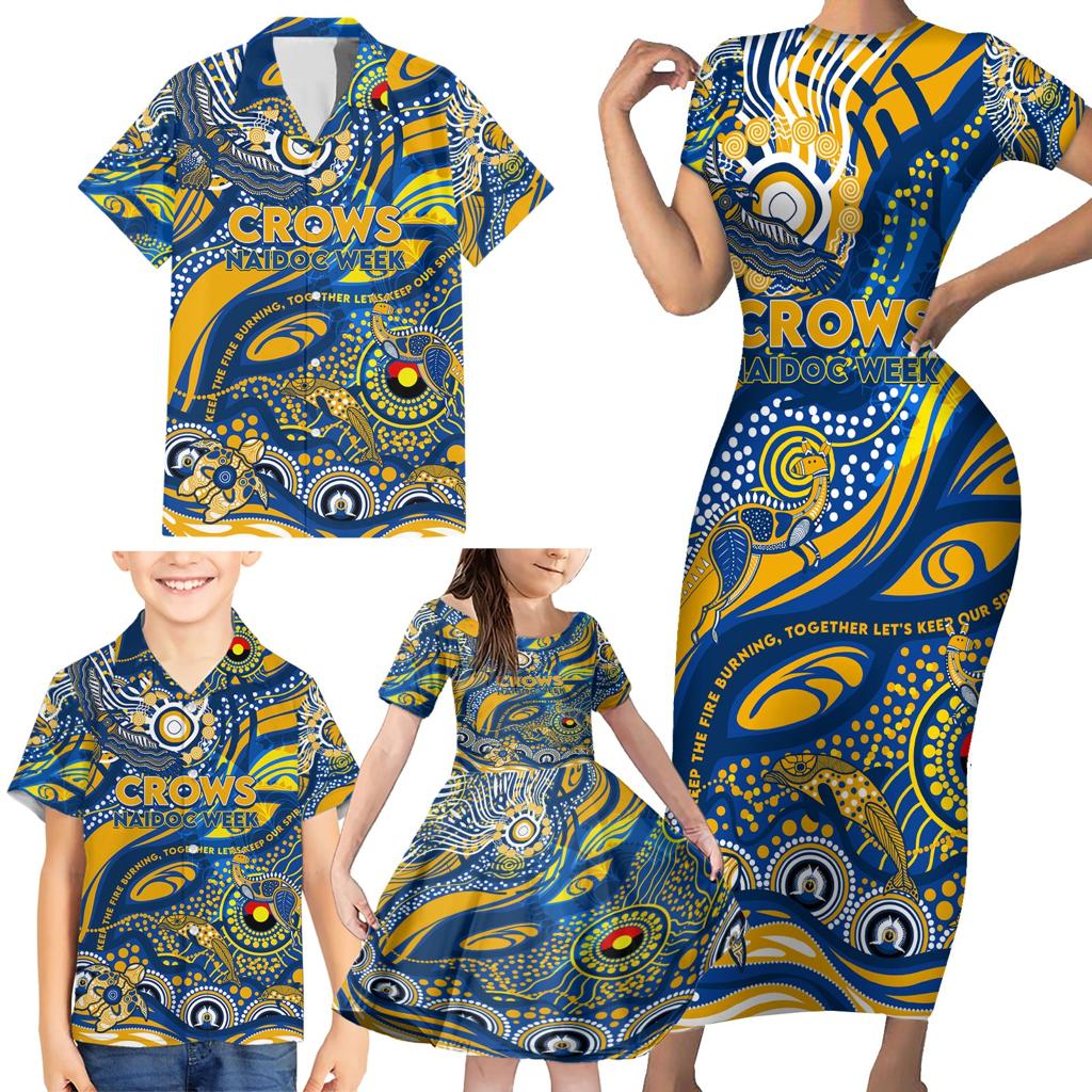 Custom NAIDOC Week 2024 Eagles Family Matching Short Sleeve Bodycon Dress and Hawaiian Shirt Aboriginal Animals Keep The Fire Burning