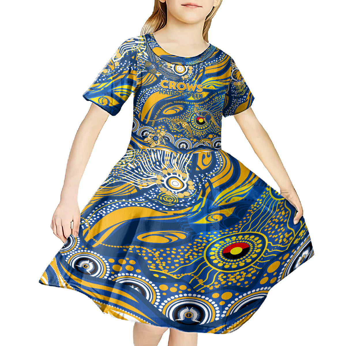 Custom NAIDOC Week 2024 Eagles Kid Short Sleeve Dress Aboriginal Animals Keep The Fire Burning