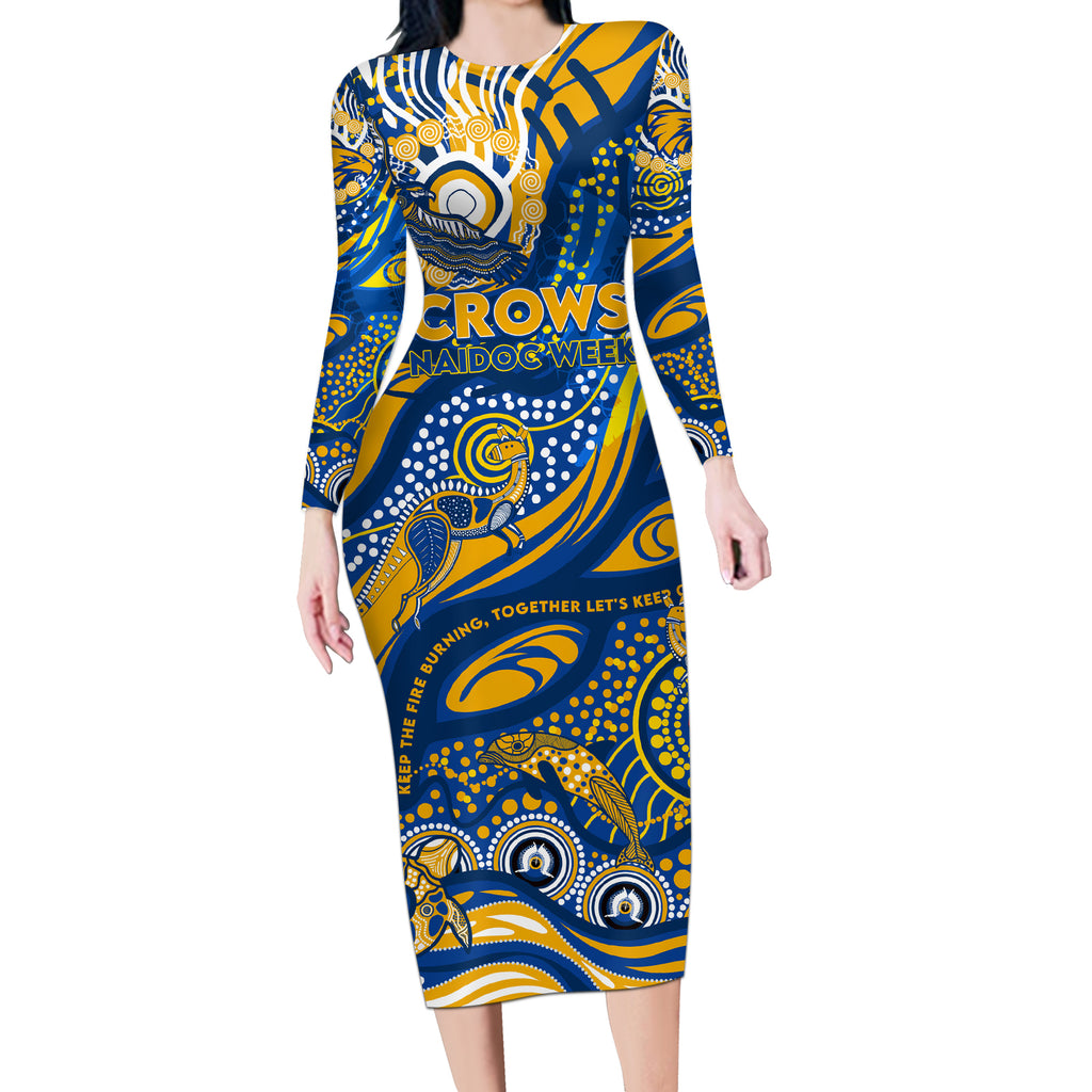 Custom NAIDOC Week 2024 Eagles Long Sleeve Bodycon Dress Aboriginal Animals Keep The Fire Burning