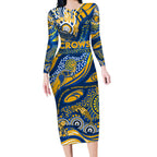 Custom NAIDOC Week 2024 Eagles Long Sleeve Bodycon Dress Aboriginal Animals Keep The Fire Burning