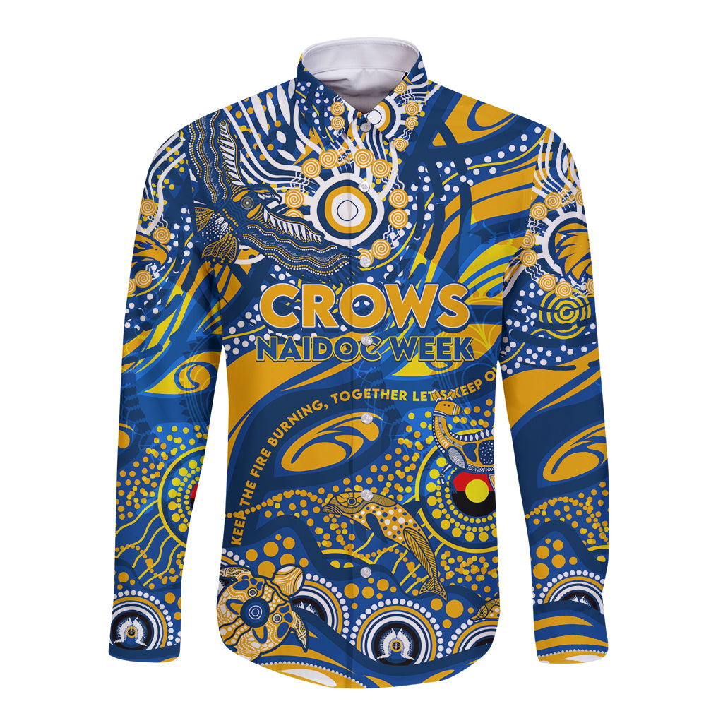 Custom NAIDOC Week 2024 Eagles Long Sleeve Button Shirt Aboriginal Animals Keep The Fire Burning