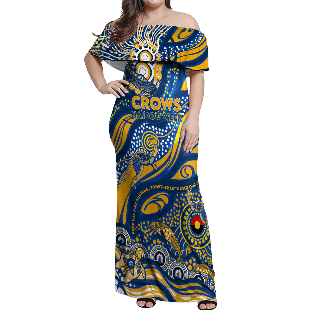 Custom NAIDOC Week 2024 Eagles Off Shoulder Maxi Dress Aboriginal Animals Keep The Fire Burning