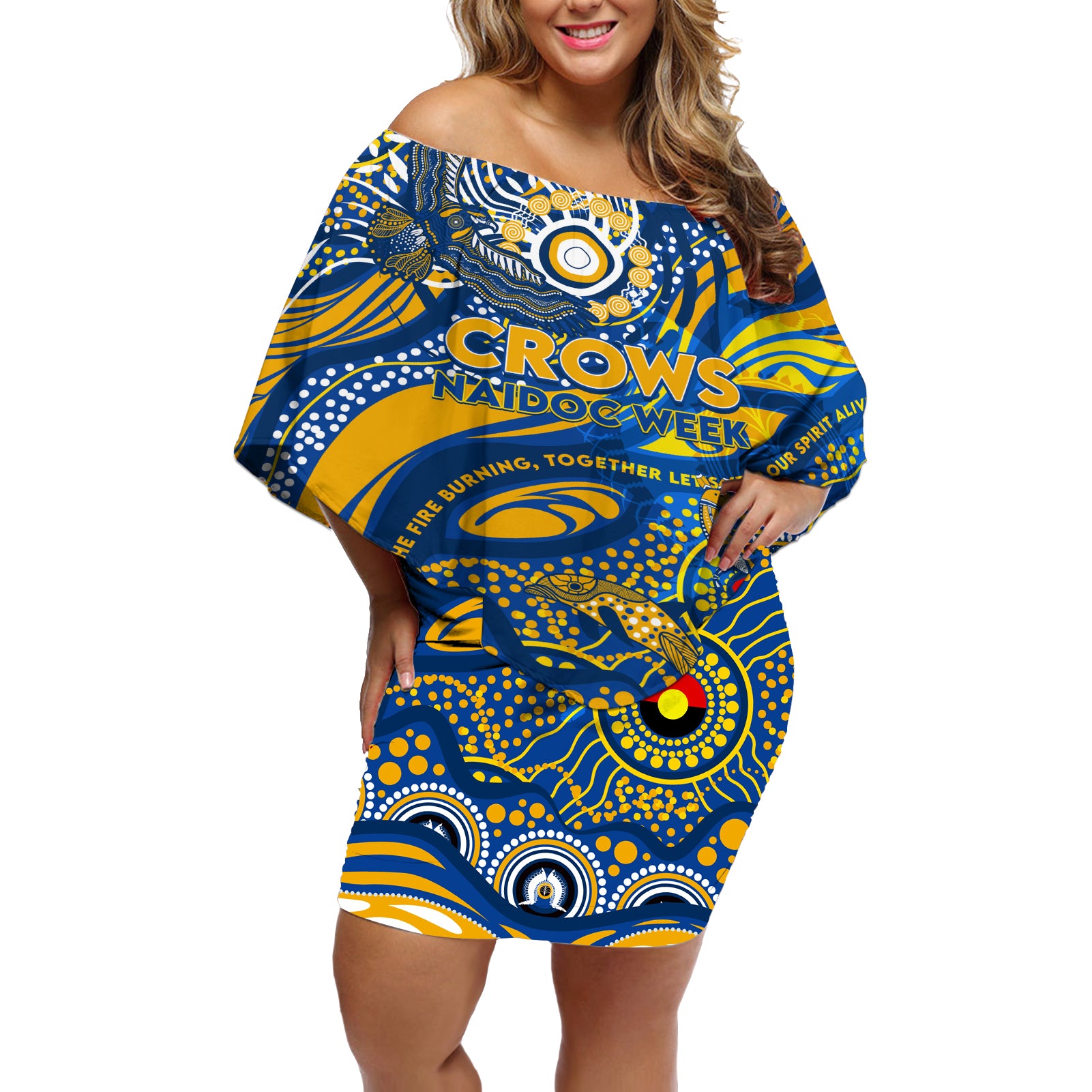 Custom NAIDOC Week 2024 Eagles Off Shoulder Short Dress Aboriginal Animals Keep The Fire Burning