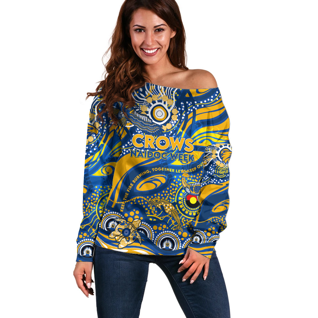 Custom NAIDOC Week 2024 Eagles Off Shoulder Sweater Aboriginal Animals Keep The Fire Burning