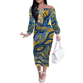 Custom NAIDOC Week 2024 Eagles Off The Shoulder Long Sleeve Dress Aboriginal Animals Keep The Fire Burning
