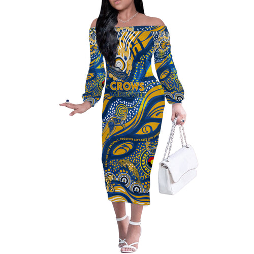 Custom NAIDOC Week 2024 Eagles Off The Shoulder Long Sleeve Dress Aboriginal Animals Keep The Fire Burning