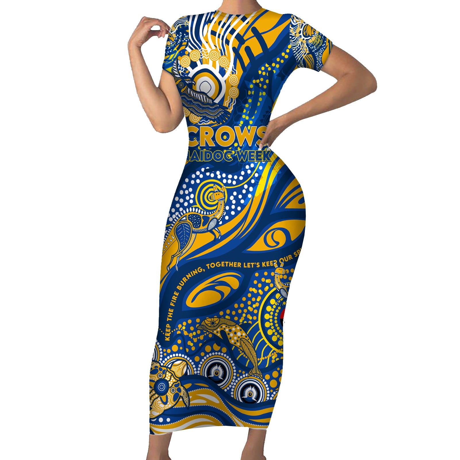 Custom NAIDOC Week 2024 Eagles Short Sleeve Bodycon Dress Aboriginal Animals Keep The Fire Burning