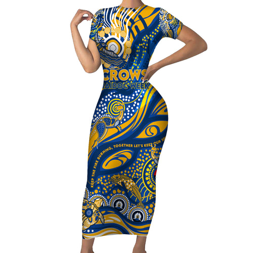 Custom NAIDOC Week 2024 Eagles Short Sleeve Bodycon Dress Aboriginal Animals Keep The Fire Burning