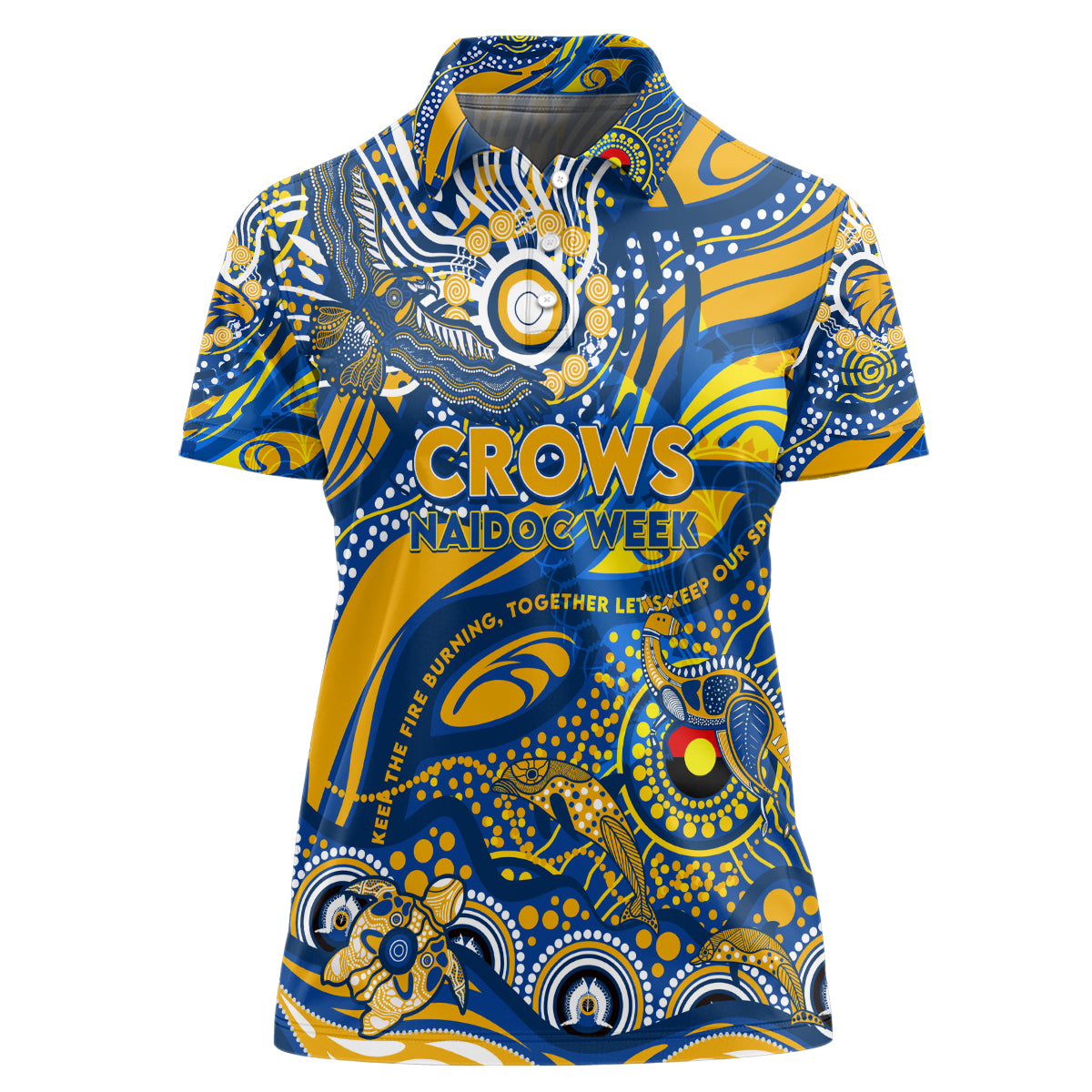 Custom NAIDOC Week 2024 Eagles Women Polo Shirt Aboriginal Animals Keep The Fire Burning
