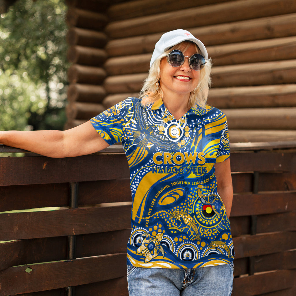 Custom NAIDOC Week 2024 Eagles Women Polo Shirt Aboriginal Animals Keep The Fire Burning