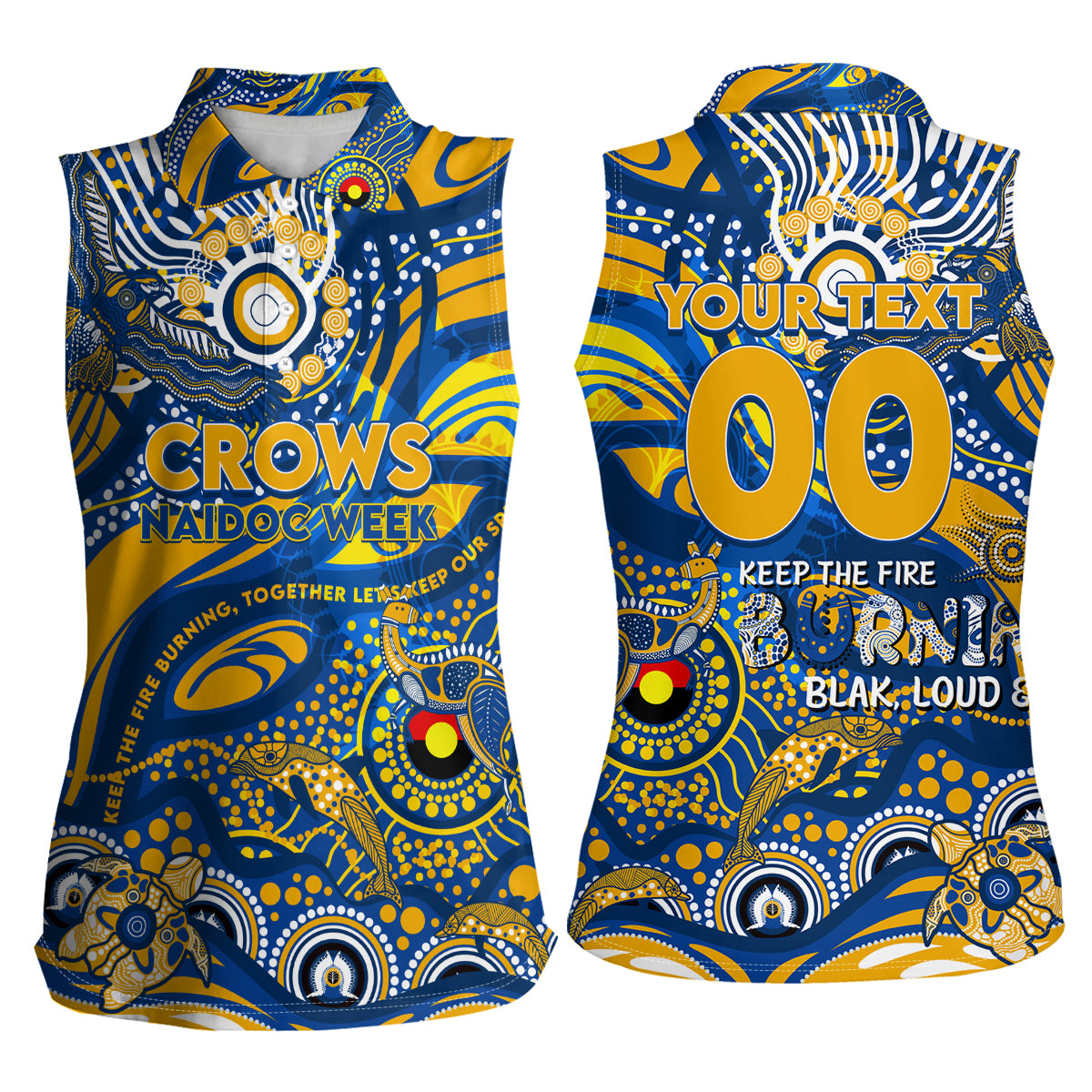 Custom NAIDOC Week 2024 Eagles Women Sleeveless Polo Shirt Aboriginal Animals Keep The Fire Burning