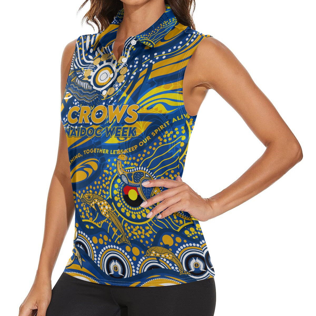 Custom NAIDOC Week 2024 Eagles Women Sleeveless Polo Shirt Aboriginal Animals Keep The Fire Burning