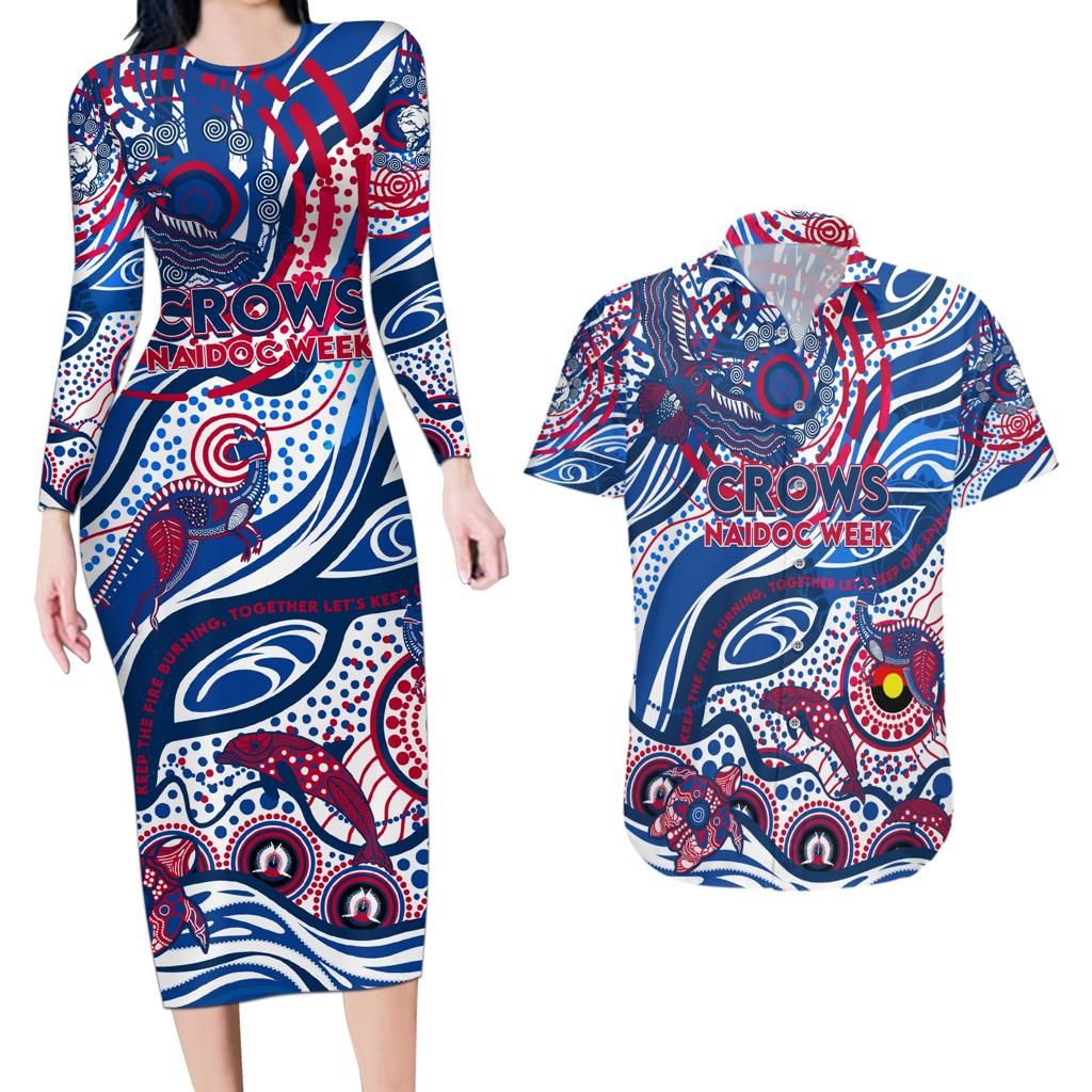 Custom NAIDOC Week 2024 Bulldogs Couples Matching Long Sleeve Bodycon Dress and Hawaiian Shirt Aboriginal Animals Keep The Fire Burning