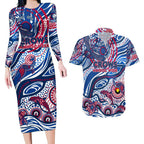 Custom NAIDOC Week 2024 Bulldogs Couples Matching Long Sleeve Bodycon Dress and Hawaiian Shirt Aboriginal Animals Keep The Fire Burning