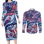 Custom NAIDOC Week 2024 Bulldogs Couples Matching Long Sleeve Bodycon Dress and Long Sleeve Button Shirt Aboriginal Animals Keep The Fire Burning