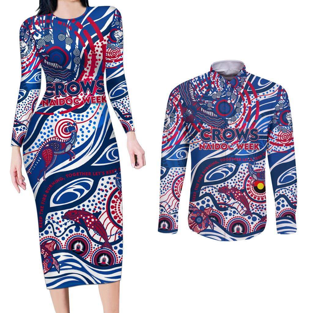Custom NAIDOC Week 2024 Bulldogs Couples Matching Long Sleeve Bodycon Dress and Long Sleeve Button Shirt Aboriginal Animals Keep The Fire Burning