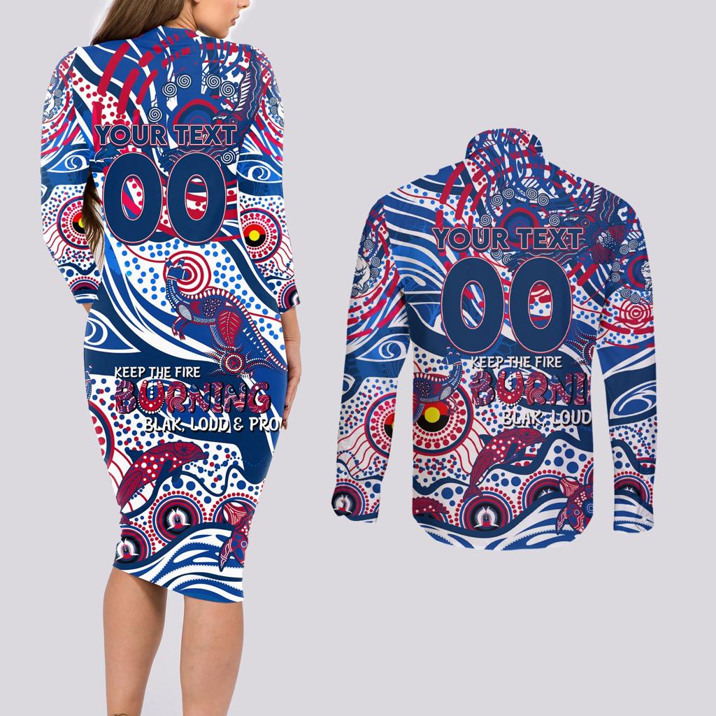 Custom NAIDOC Week 2024 Bulldogs Couples Matching Long Sleeve Bodycon Dress and Long Sleeve Button Shirt Aboriginal Animals Keep The Fire Burning