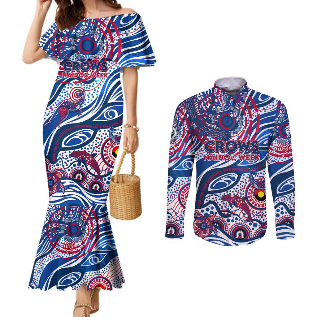 Custom NAIDOC Week 2024 Bulldogs Couples Matching Mermaid Dress and Long Sleeve Button Shirt Aboriginal Animals Keep The Fire Burning